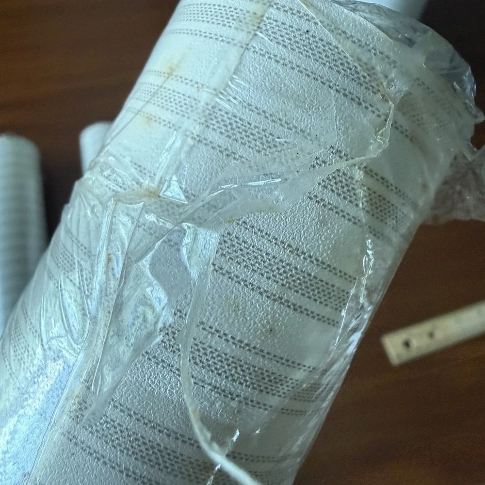 5 Rolls Vintage International Cream Taupe Ticking Stripe Wallpaper DH08598 NOS